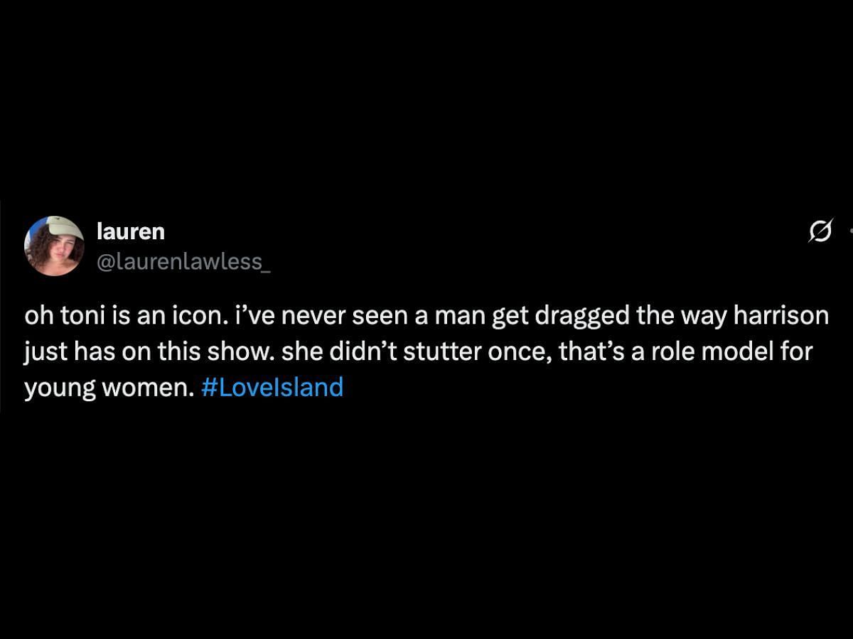Netizens praise Toni (Image via X/ @laurenlawless_)